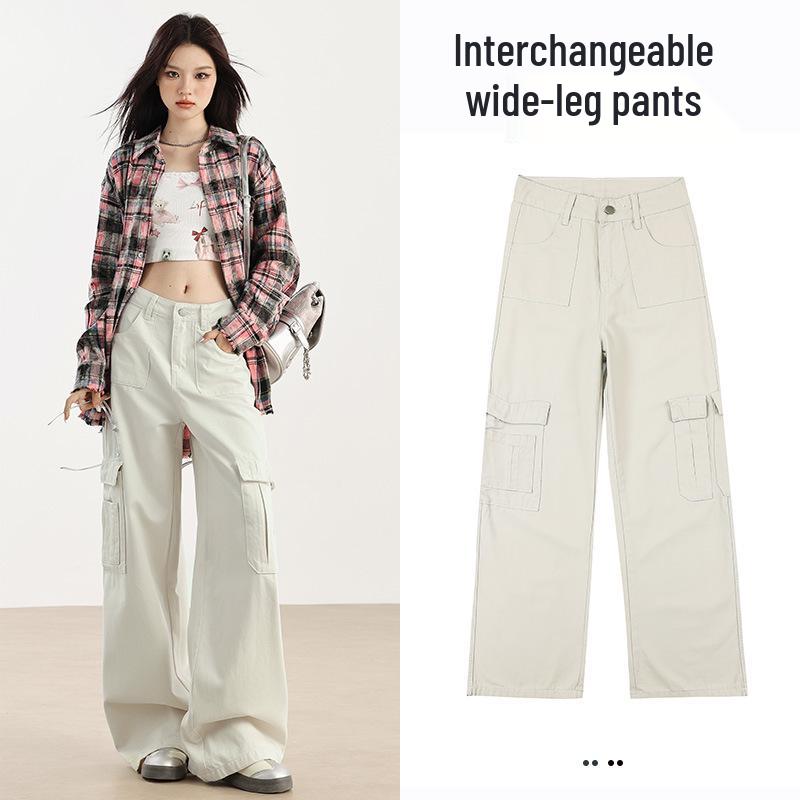 Women's High-Waist Fleece-Lined Wide-Leg Jeans, Retro Workwear Style for Autumn/Winter 2024