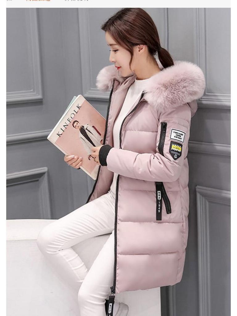 Women's Mid-Length 2024 Winter Cotton Coat with Large Fur Collar - European, American, and Korean Style, Plus Size, Thickened.
