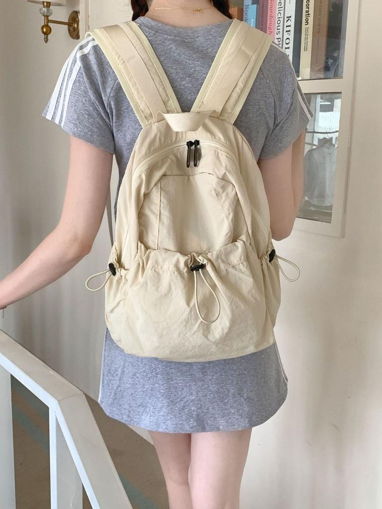 Nylon Folded Backpack For Casual Travel With Drawstring Closure For Students