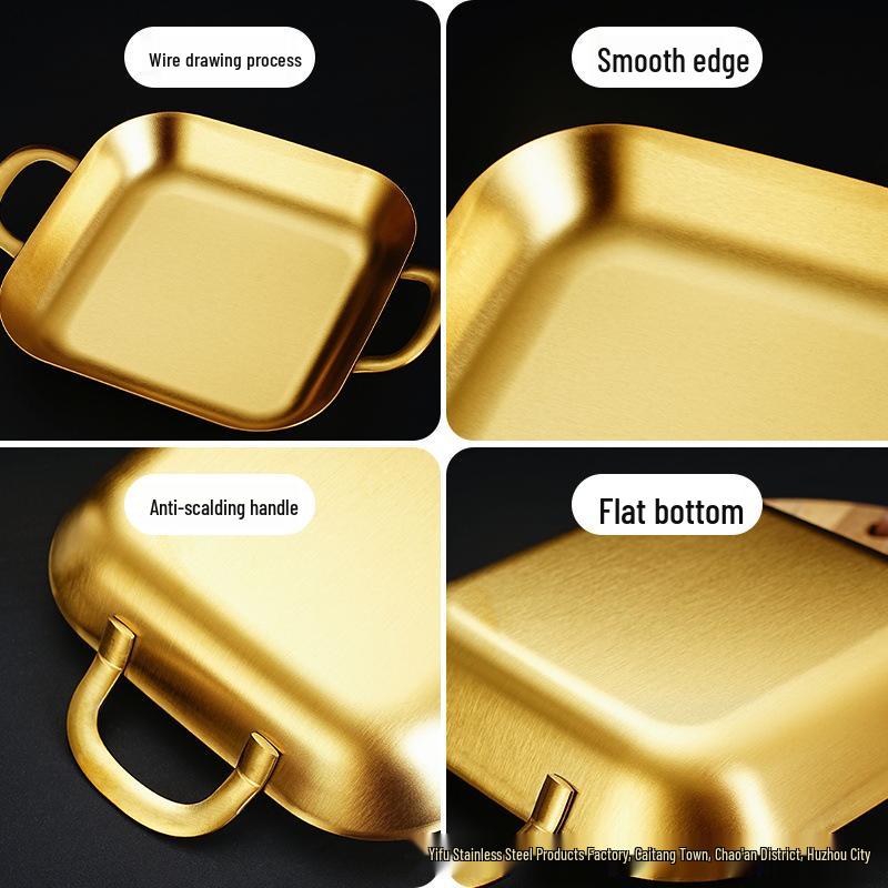 Tiefe quadratische Edelstahl-Grillpfanne - Flacher Snack-Tablett