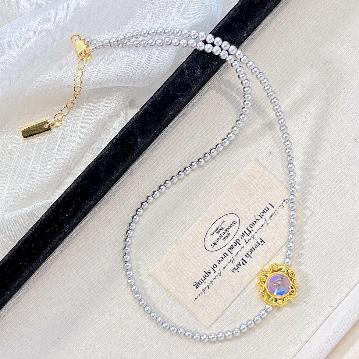 Strong Light High Quality Platinum Gray Artificial Crystal Pearl Necklace