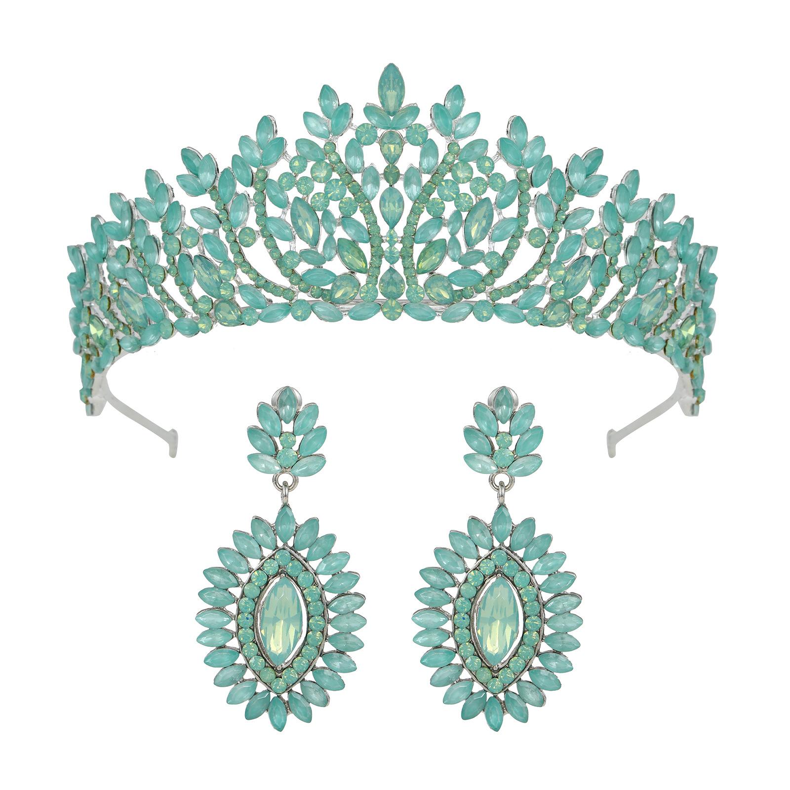 

DIEZI Korean Baroque 10 Colors Opal Crystal Tiara For Women Girls Party Jewelry Sets Bridal Crown Earrings Wedding Hair Jewelry