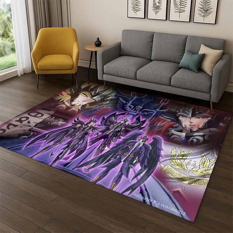 Retro Saint Seiya Anime Cartoon Teppich für Spielzimmer, Schlafzimmer, Wohnzimmer, Sofa, Heimdekoration, Kinderteppich, rutschfeste Bodenmatte