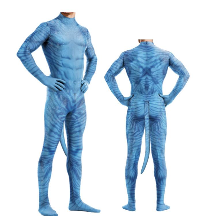 Anime Movie Avatar 2 Male and Female Tails Same Cosplay One-piece Tight Clothes