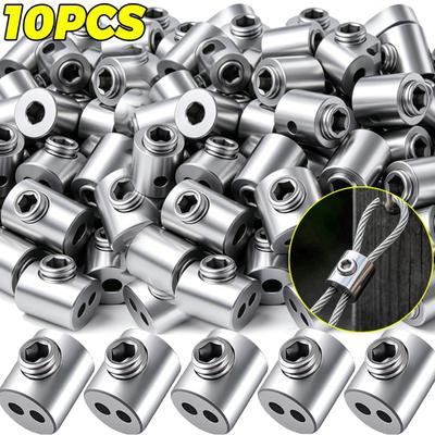 2/20 Stück Doppelbohrung Stahlseilklemme Schwerlast-Kabelklemme Outdoor Camping Metall Verdrehte Feste Klemme Beschläge Befestigungselemente