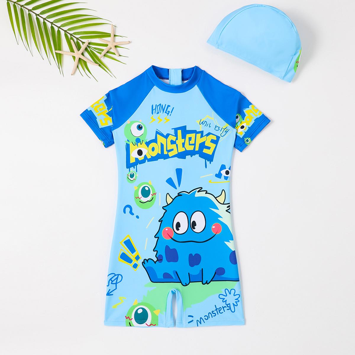 

Мужской мультяшный слитный купальник с коротким рукавом, на молнии и с защитой от солнца (2025) 6 Years синий