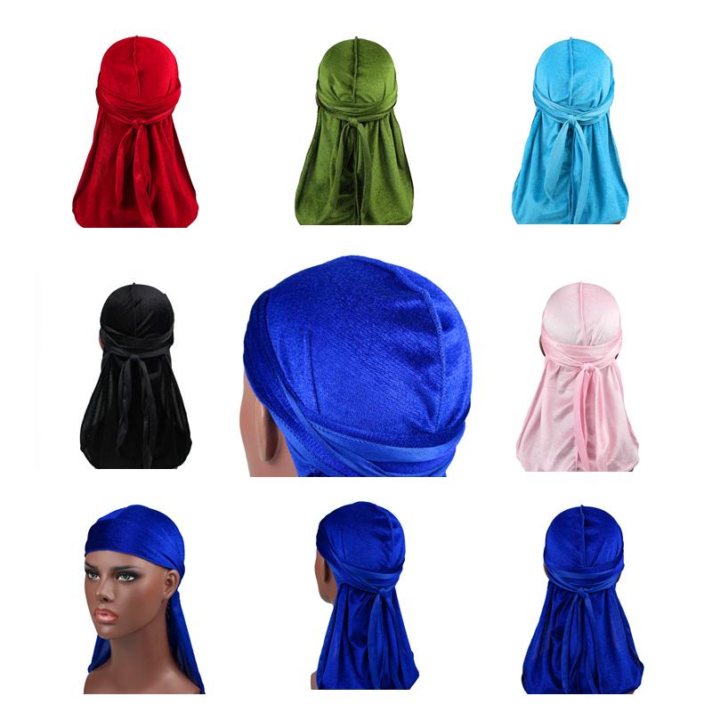 Unisex Men Women Velvet Durag Extra Long Tail Summer Breathable Bandanas Hat Waves Hair Cover Do Du Rags