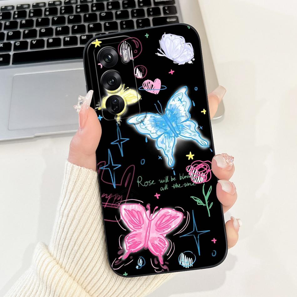 For OPPO Reno12 12Pro Elegant Butterfly Floral Phone Case For Oppo Reno12 Pro Reno 12 5G CPH2625 CPH2629 Soft Silicone Cases