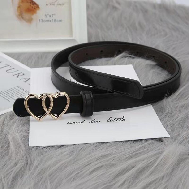 

Womens Casual Minimalist Belt Featuring Heart Shaped Buckle Ideal For Retro And Modern Styles Heart Black