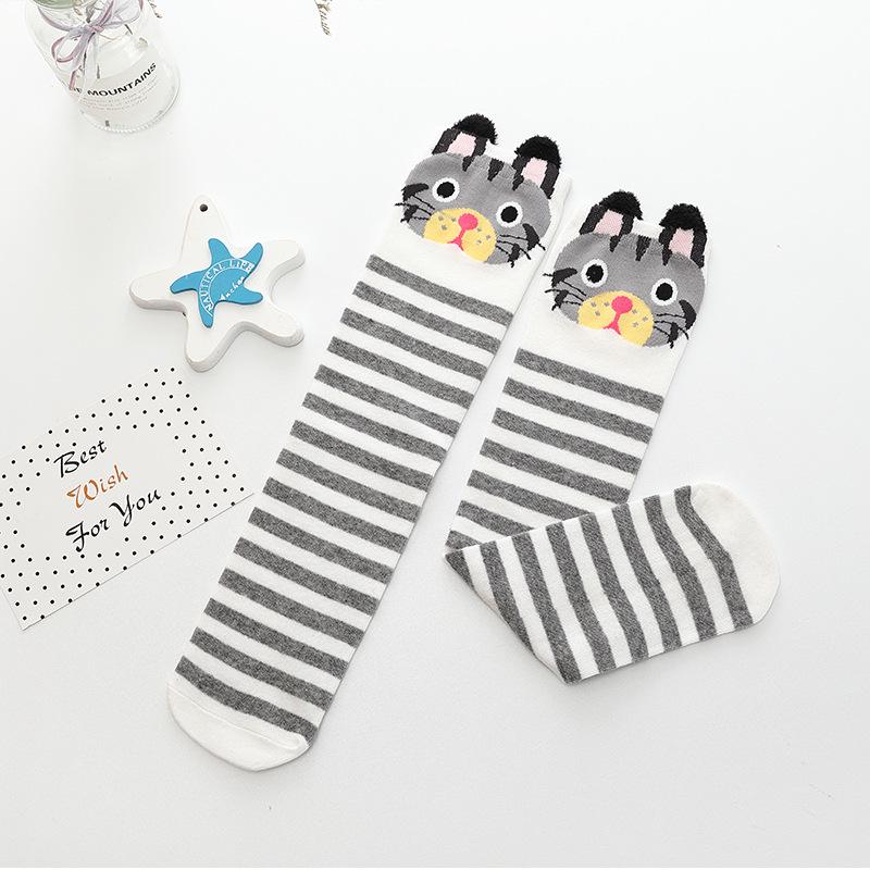 Girls' Cute Cartoon Cotton Knee-High Socks - Japanese Style for Spring & Autumn