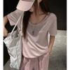 Women V Neck Short Sleeve T Shirt Casual Loose Fit Basic Tee