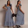 Women's Retro French Plaid Short-sleeved Dress with Ruffle Edge, Waist and Thin Dress