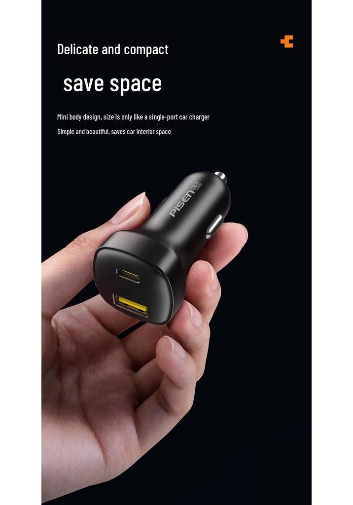 PISEN 65W Dual-Port Fast Car Charger Compatible with Huawei & Apple