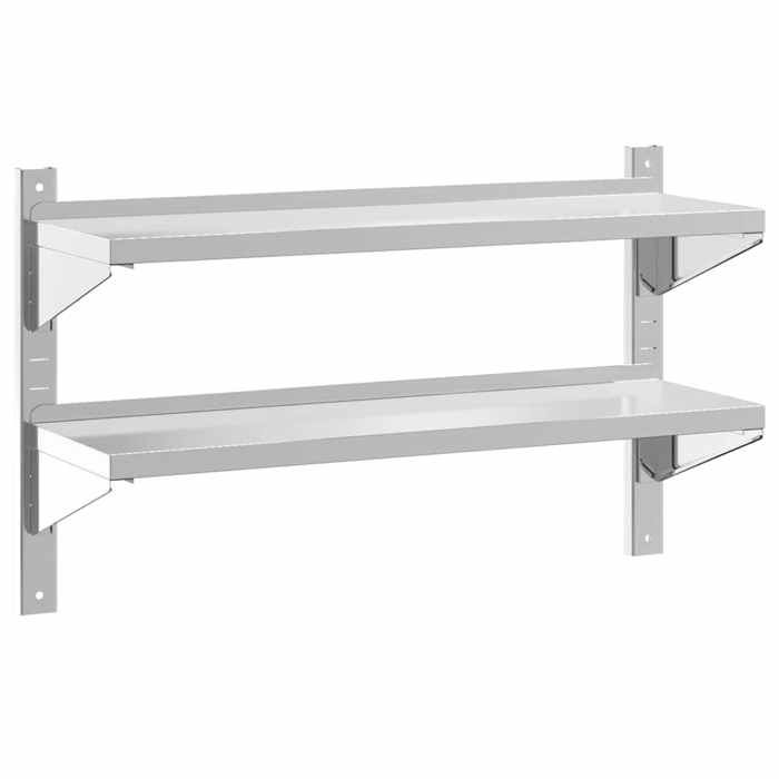 VidaXL 2-Tier Wall Shelf 100x30x60cm Silver Stainless Steel, Floating Shelf, Wall Display Shelf, 30310