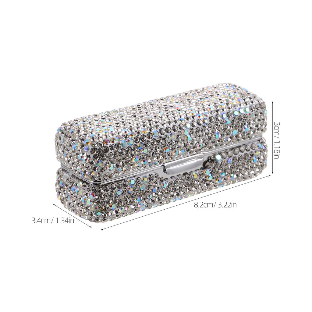 Rhinestone Lipstick Holder with Mirror Elegant Single Lipstick Case Travel Friendly Portable Makeup Organizer for Purse