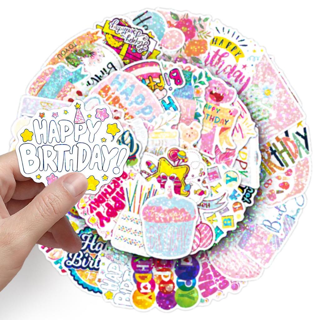 50 Happy Birthday Laser Stickers - Creative, Waterproof, Decorative Journal Enhancements