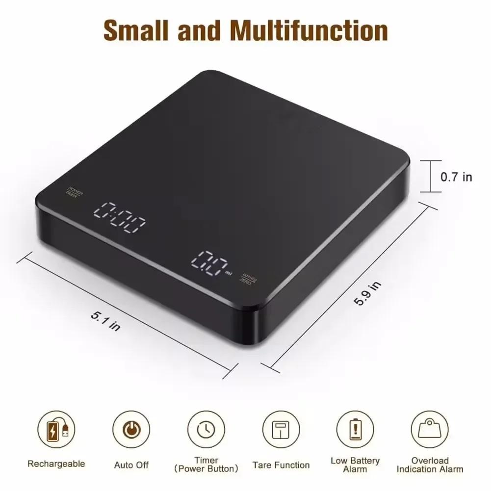

1 шт. Цифровые весы с таймером, светодиодным экраном, USB-портом, эспрессо, 3 кг, макс. вес 0,1 г, высокоточные измерения в унциях/мл/г, кухонные весы
