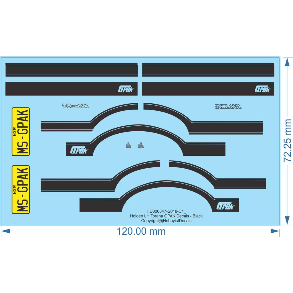 Holden LH Torana GPAK Decals - 1/18 1/24 - Water Decal