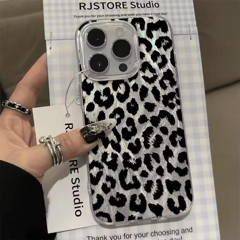 Luxury Leopard Fox Tail Pattern Silvery Phone Case For iPhone 16 15 14 13 12 11 Pro Max X XR XS MAX 7 8 Plus Anti Fall Cover
