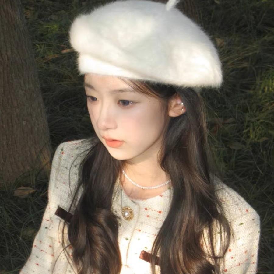 Beanie Hat For Women Autumn Winter Rabbit Fur Beret Sun Protection Stylish Knit