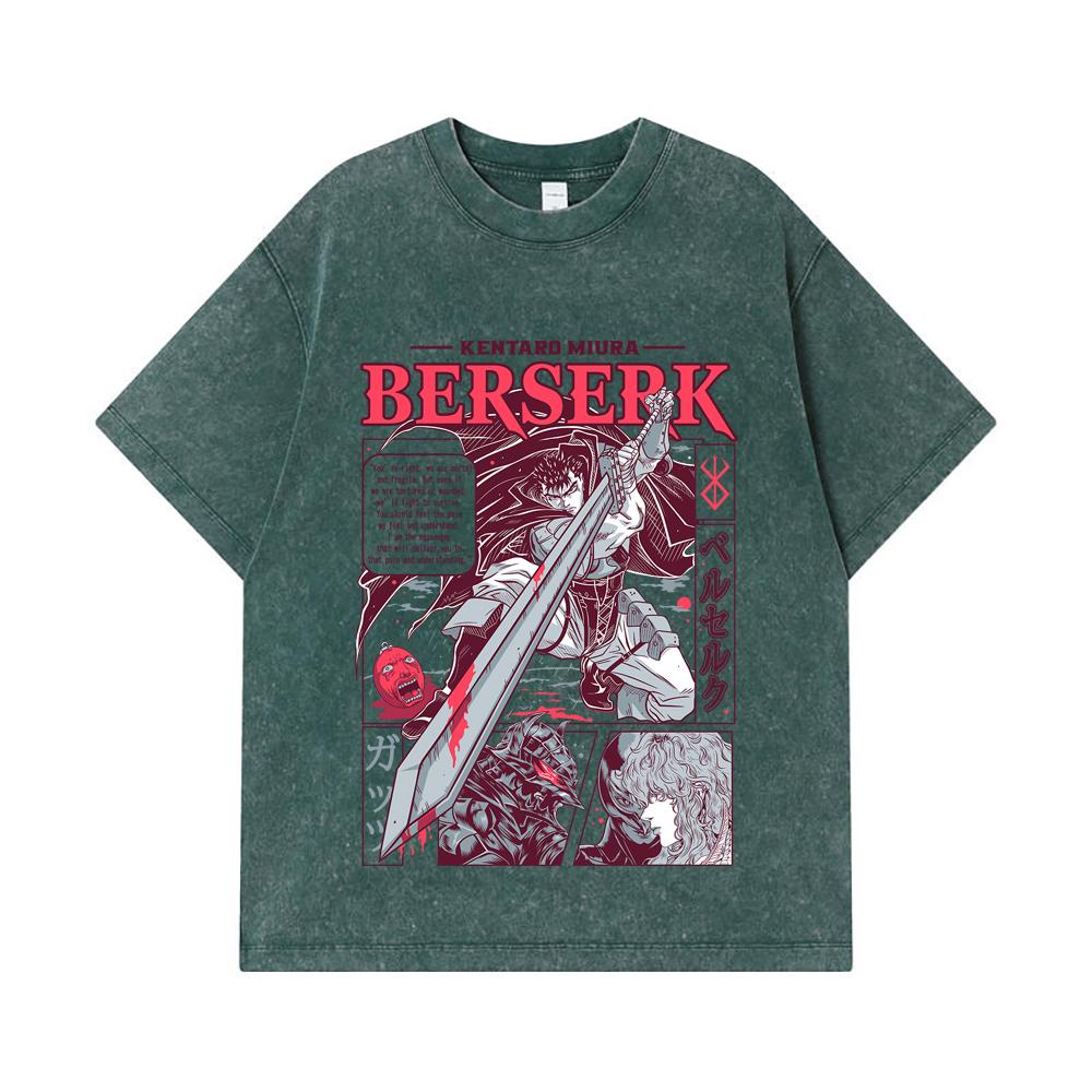 275 GSM Washed T-shirts 100% Cotton Berserk V1 Guts Print Unisex Heavy Cotton T Shirt