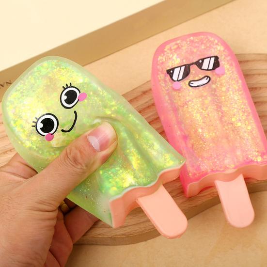 1/4Pcs Glitter Ice Cream Squeeze Toy Transparent Cartoon Ice Stick Stress Relief Sensory Toy Anxiety Relieving Slow Rising Sugar Ball Hand