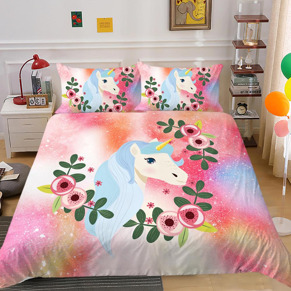 2023 New Style 2/3 Pcs High Quality Bed Cover Set 3D Unicorn Printed Duvet Cover Set Highend Polyetser Quilt Cover Sets