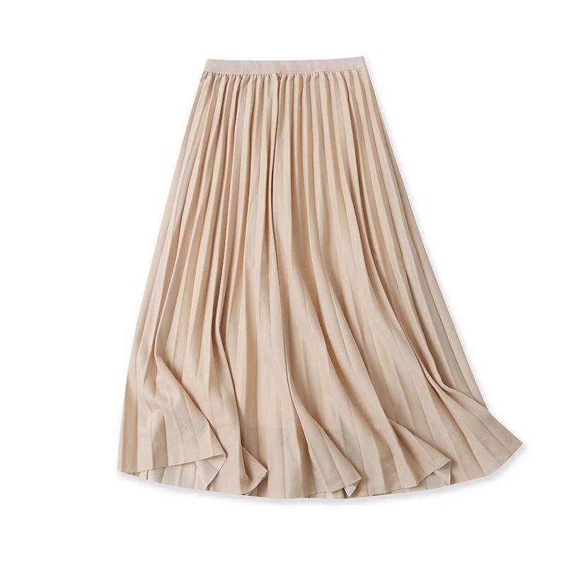 Pleated Skirt New Spring and Autumn Women's Clothing Fashion Minimalist All-Matching Elastic Waistband Pure Color Stretch Midi Skirt 28929