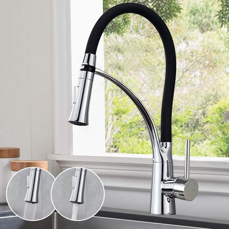 Black Sink Faucet Swivel Pull Down Kitchen Faucet Sink Tap Mounted Deck Bathroom Mounted Silicone bending Hot and Cold Mixer