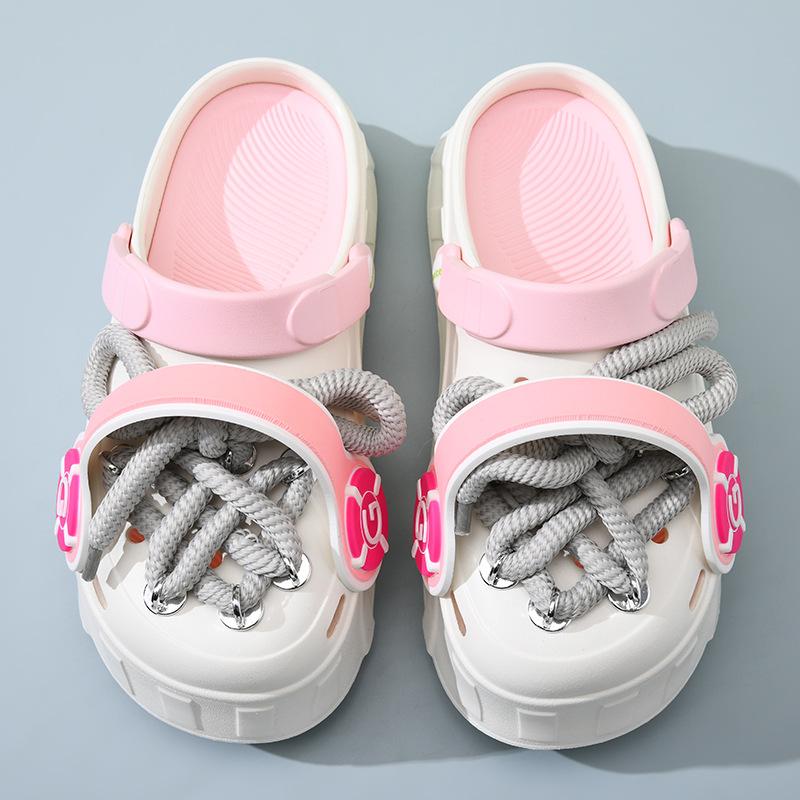 Cute Trend Earphones Hole Shoes Women's Slippers Summer Toe Shoes Personalized Wear Girls Beach Shoes Cool Slippers