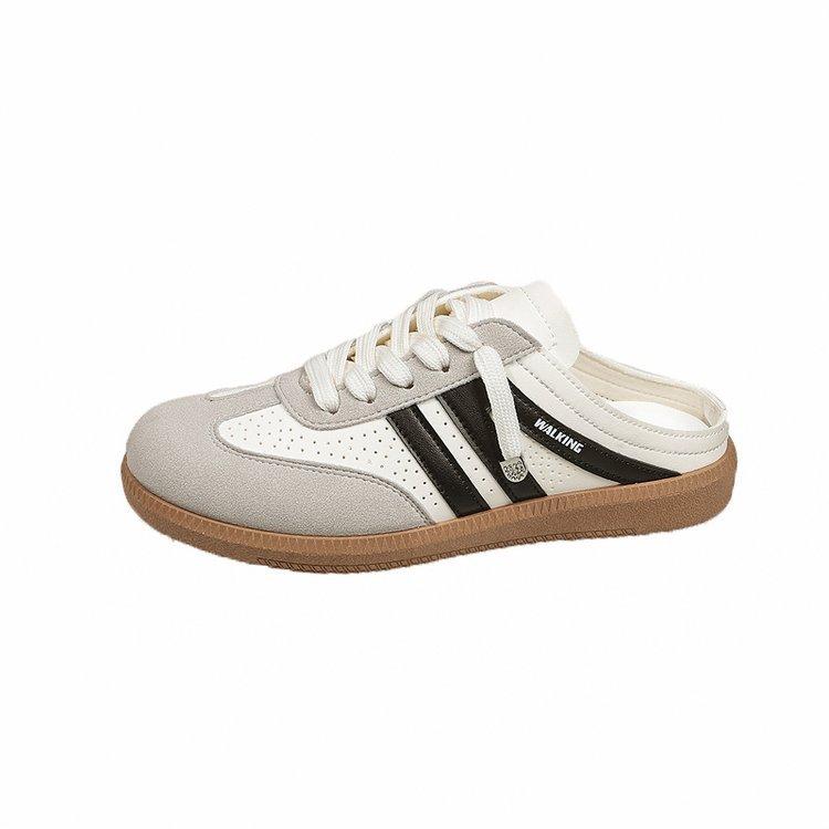Baotou half slippers women's 2025 summer new Korean version color matching flat heel lazy shoes casual foot cover German training single shoes women