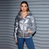 Winter Trendy Shiny Hooded Down Coat Women Long Sleeve Solid Color Slim Fit Cotton Warm Parkas Jacket