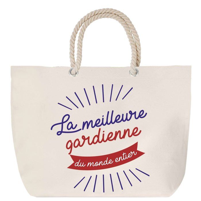 Sac de plage - PLANETEE - Gardienne Meilleure du Monde Entier - Anse corde - Grand format - Personnalisé
