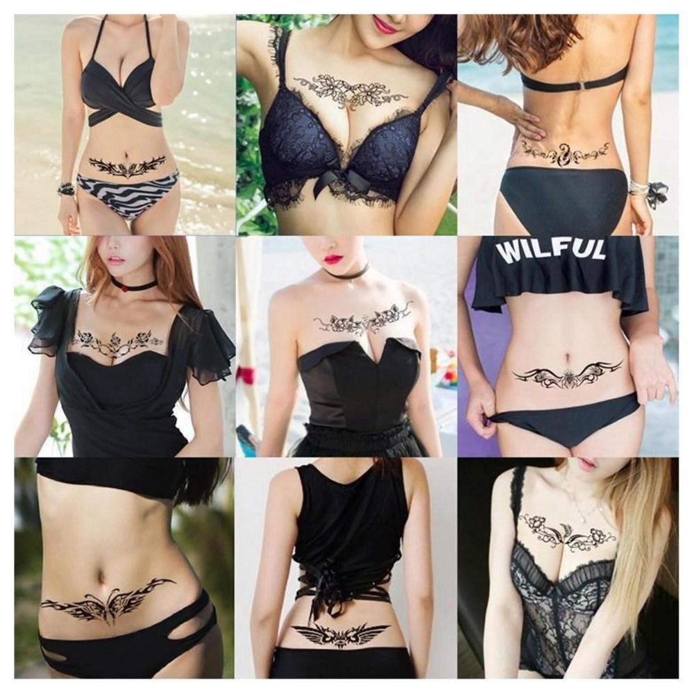 Girls Coco Sexy Pelvic Tattoo Sticker Waterproof Emotional Henna Fashion Tattoo Women's Tattoo, 1 Set