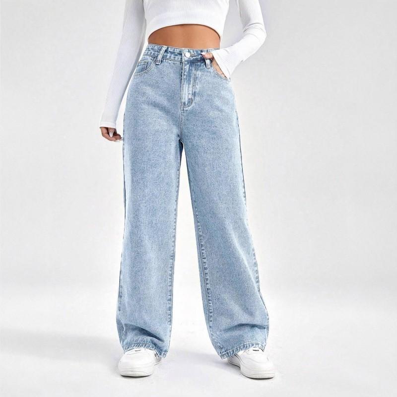 Jeans Women s Gray Washed High-waist Loose Wide-leg Pants XS светло-синий