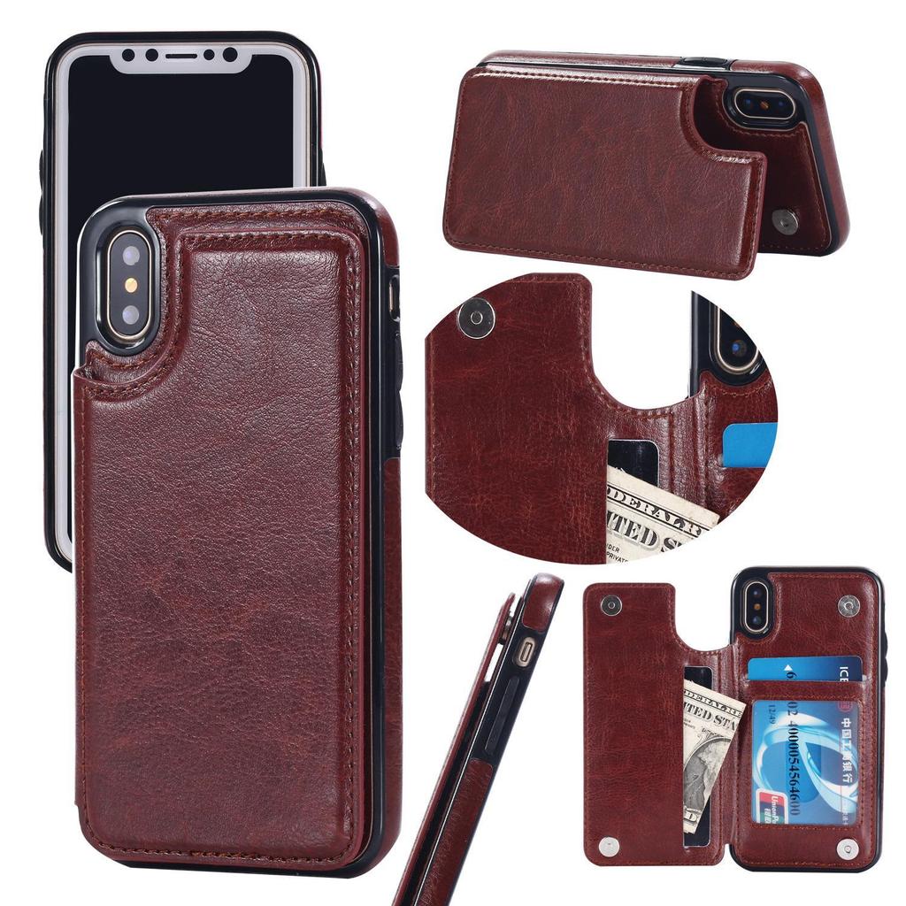 Suitable For IPhone 15 Leather Case With Crazy Horse Pattern 14 Phone Case With Creative Max Sticker And Card Insertion Protective Cover