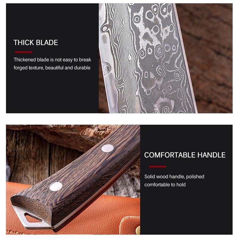 Damaskus-Stahl-Textur-Ausbeinmesser, geschmiedetes Metzgermesser, Fleischerbeil, Küchen-Gemüse- und Obstmesser