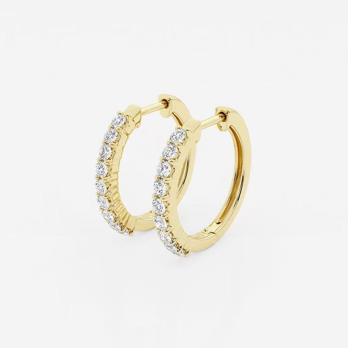 Elegant Women Jewelry 14K Solid Rose Gold Classic Hoops Earring Multi-Shape Lab Diamond Hoop Earrings