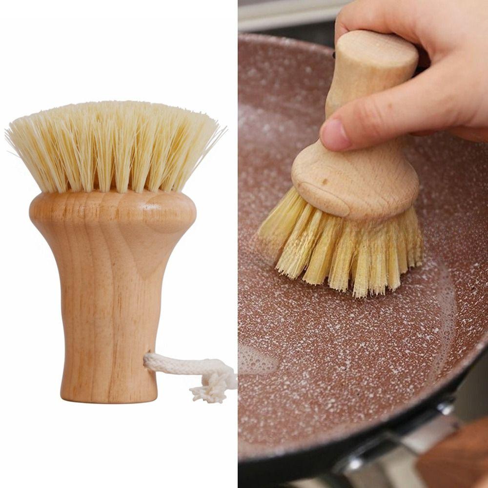 Solid Wood Pot Brush Long Handled Dishwashing Brush for Cleaning and Scrubbing Pots