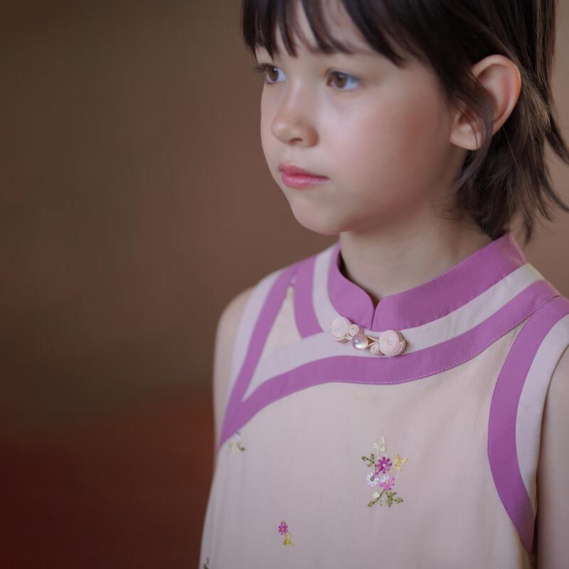 Hacikis Girls' Embroidered New Chinese Style Sleeveless Dress