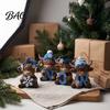 Small Bookshelf Figurine 4Pcs Christmas Highland Cow Figurine, Winter Blue Yak Statues with Snowflakes Xmas Comfortable Hand Feel Decor Hats,