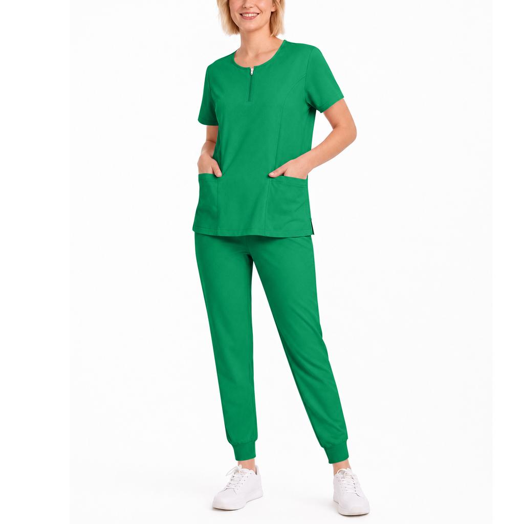 Damen Set V-Ausschnitt Kurzarm Top mit Taschen und Kordelzug Hose Schnelltrocknende Uniform