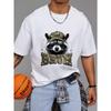 Cotton T Shirt White Raccoon Wearing Camouflage Hat and Sunglasses Bruh Text Print Casual Wear for Men and Women Outdoor Activities Streetwear Fashion