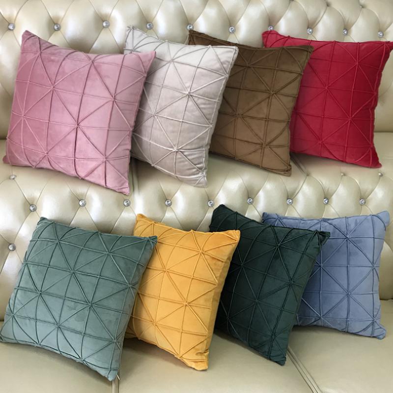 Single Pillow Pillowcase Without 45x45cm Core Dutch Velvet Solid Color Backrest With 3d Line Pleated Beige Grid Sofa Cushion And Pillowcase