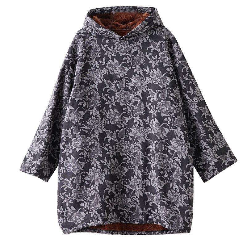 Long sleeve plus size cotton hooded vintage floral new in dresses for women casual loose mini spring autumn Winter dress