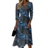Women's Casual V Neck Midi Dress with Three Quarter Sleeves and Back Zipper Floral Print Lightweight Fabric for Everyday Wear