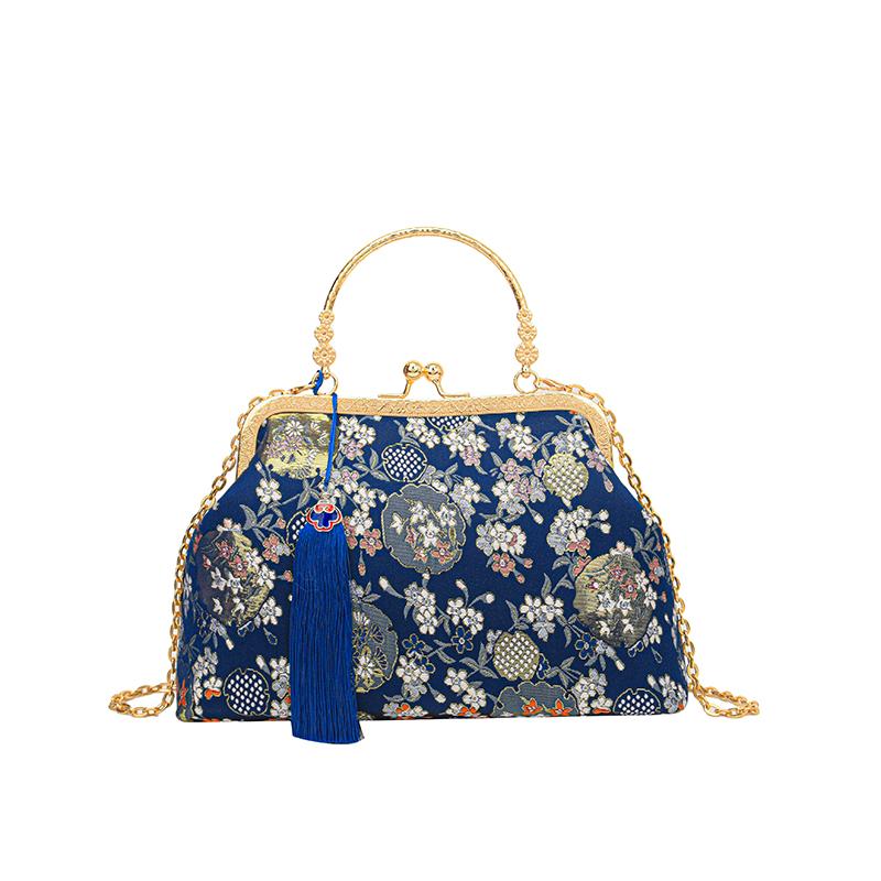 Elegant Embroidered Handbags for Women Fashion Metal Handle Shoulder Bag with Chain Strap Ladies Evening Party Purse Gift wallet