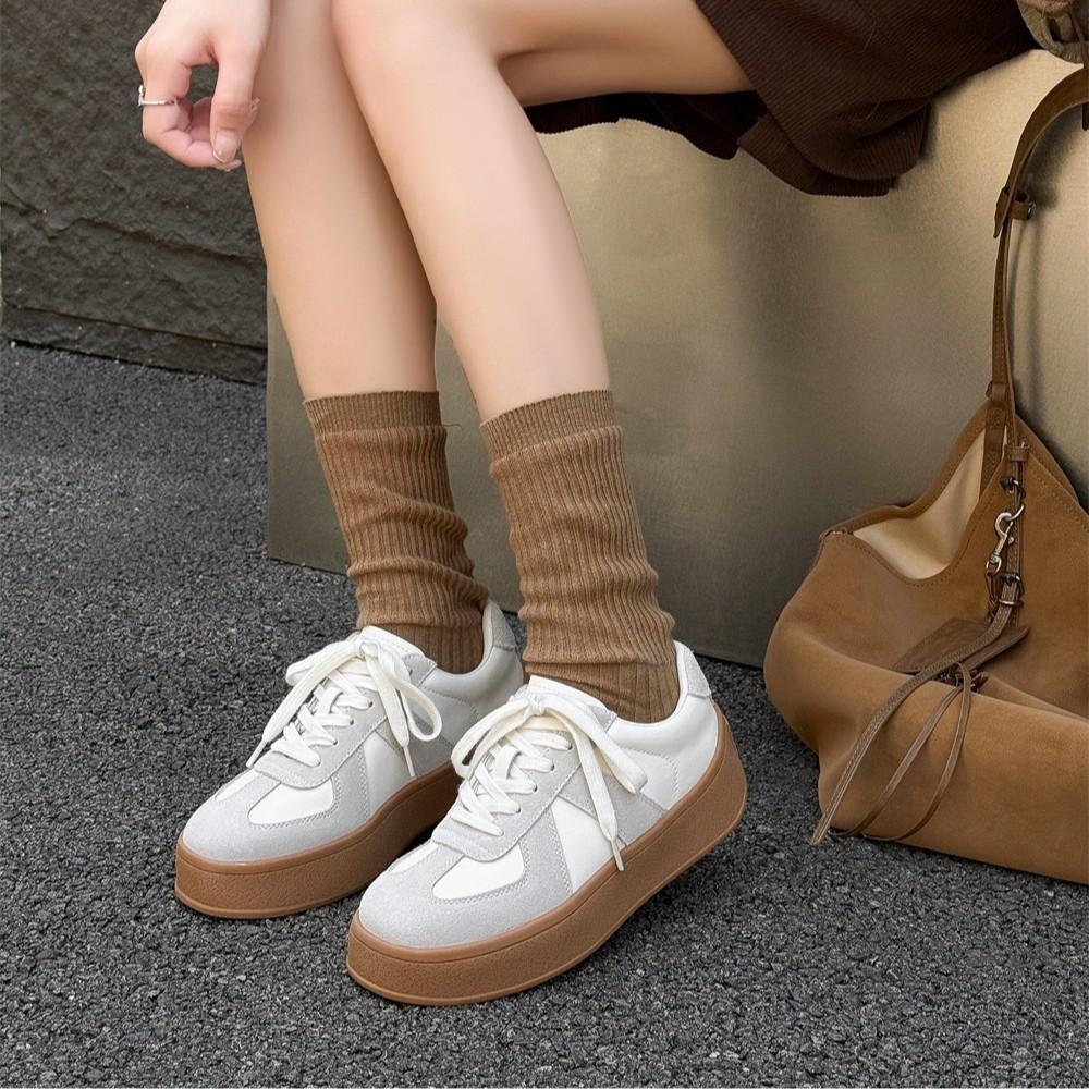 Leather non-slip thick-soled German training shoes women's 2025 autumn new fashion versatile retro color matching casual sports shoes
