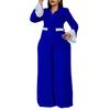 Plus Size Color Block Bell Sleeve Top & Ruffled Wide Leg Pants Two-Piece Set for Women