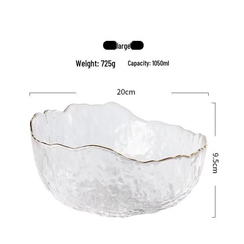 Gold Rim Lead-Free Crystal Salad and Dessert Bowl Set with Hammered Texture